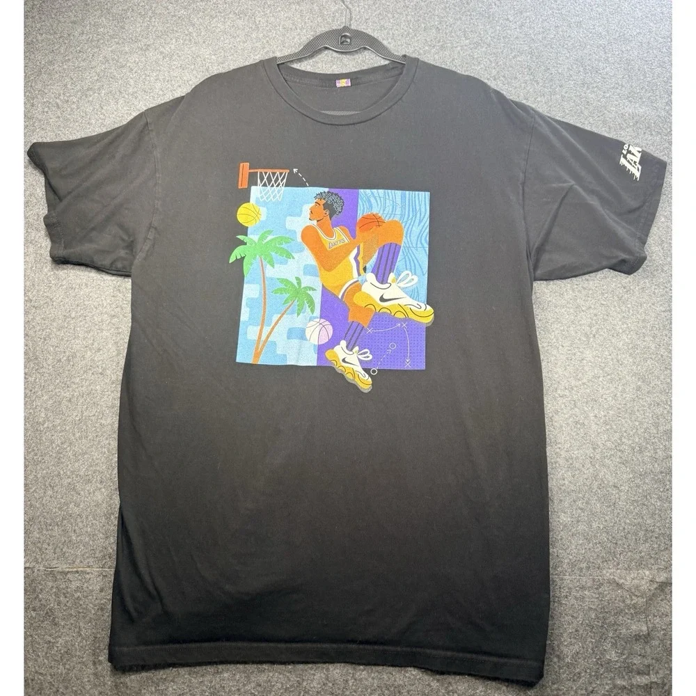 Los Angeles Lakers Graphic T Shirt NBA Basketball Black Tee Size‎ XL